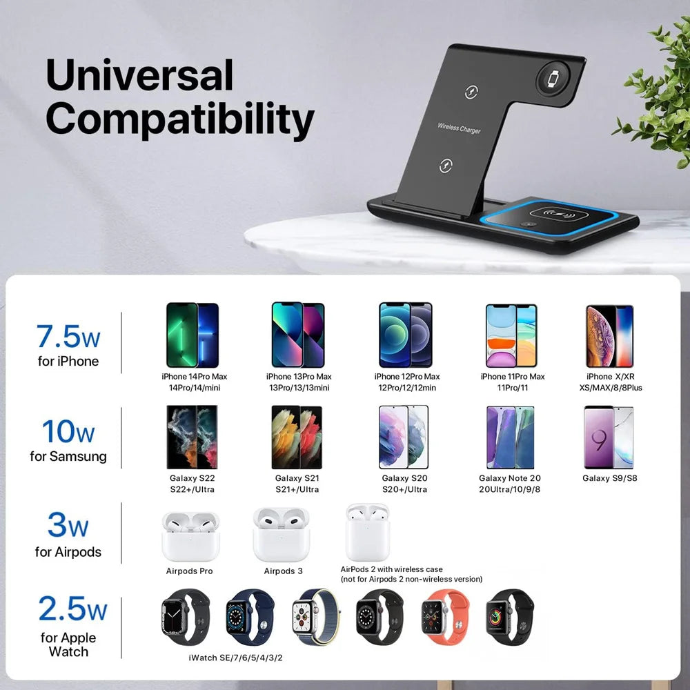 3-in-1 Foldable LED Wireless Charging Station For iPhone