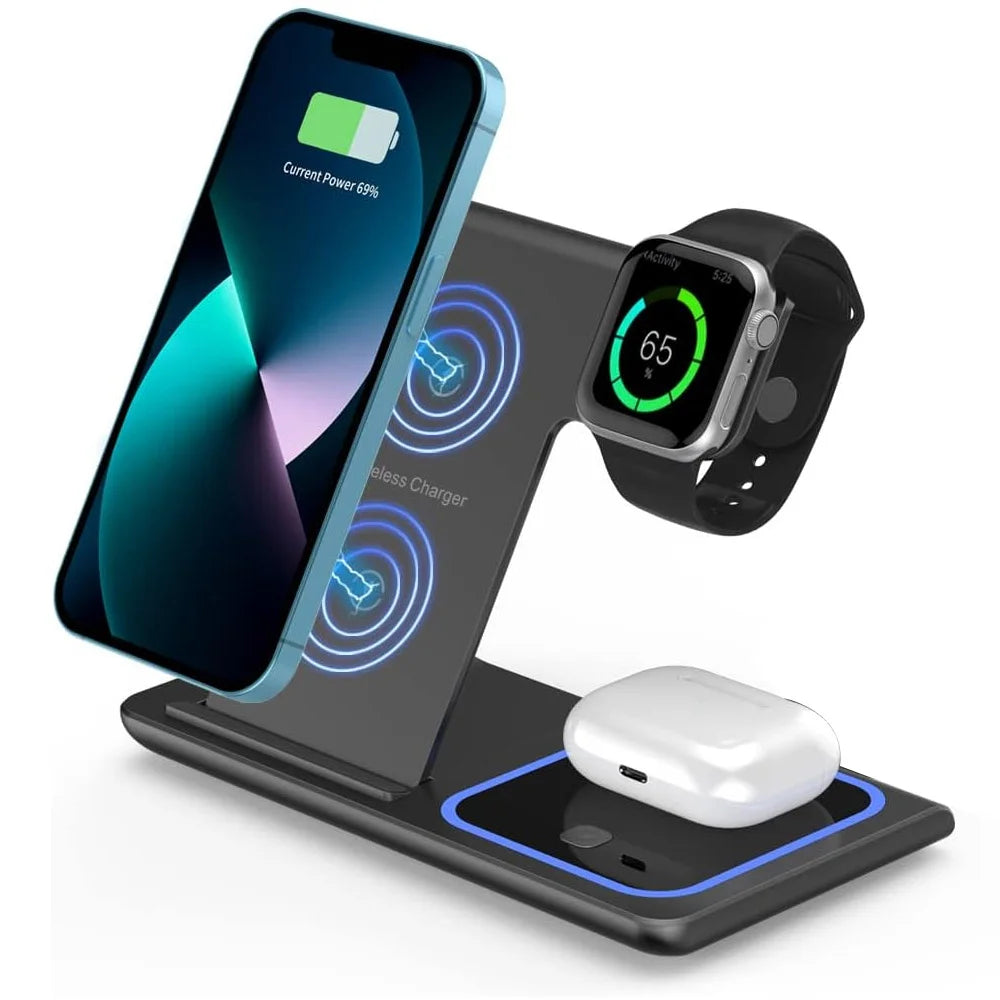 3-in-1 Foldable LED Wireless Charging Station For iPhone