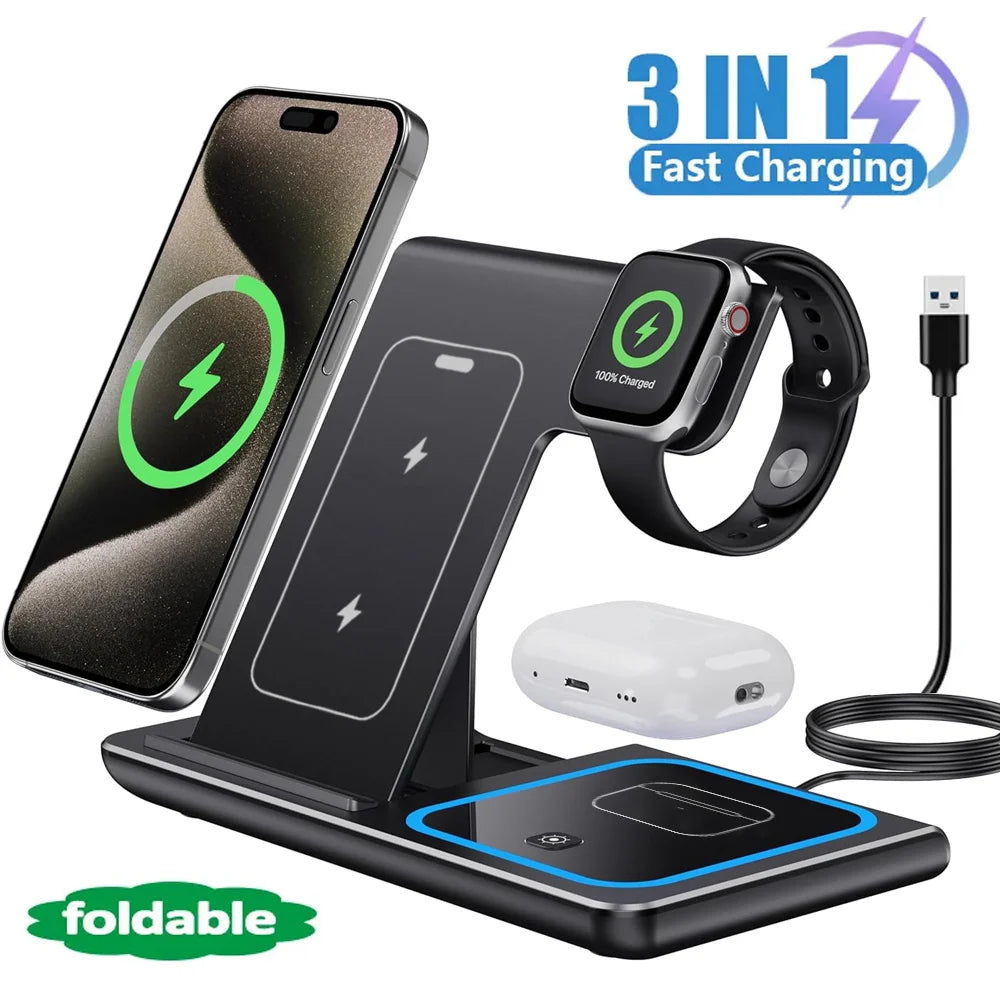 3-in-1 Foldable LED Wireless Charging Station For iPhone