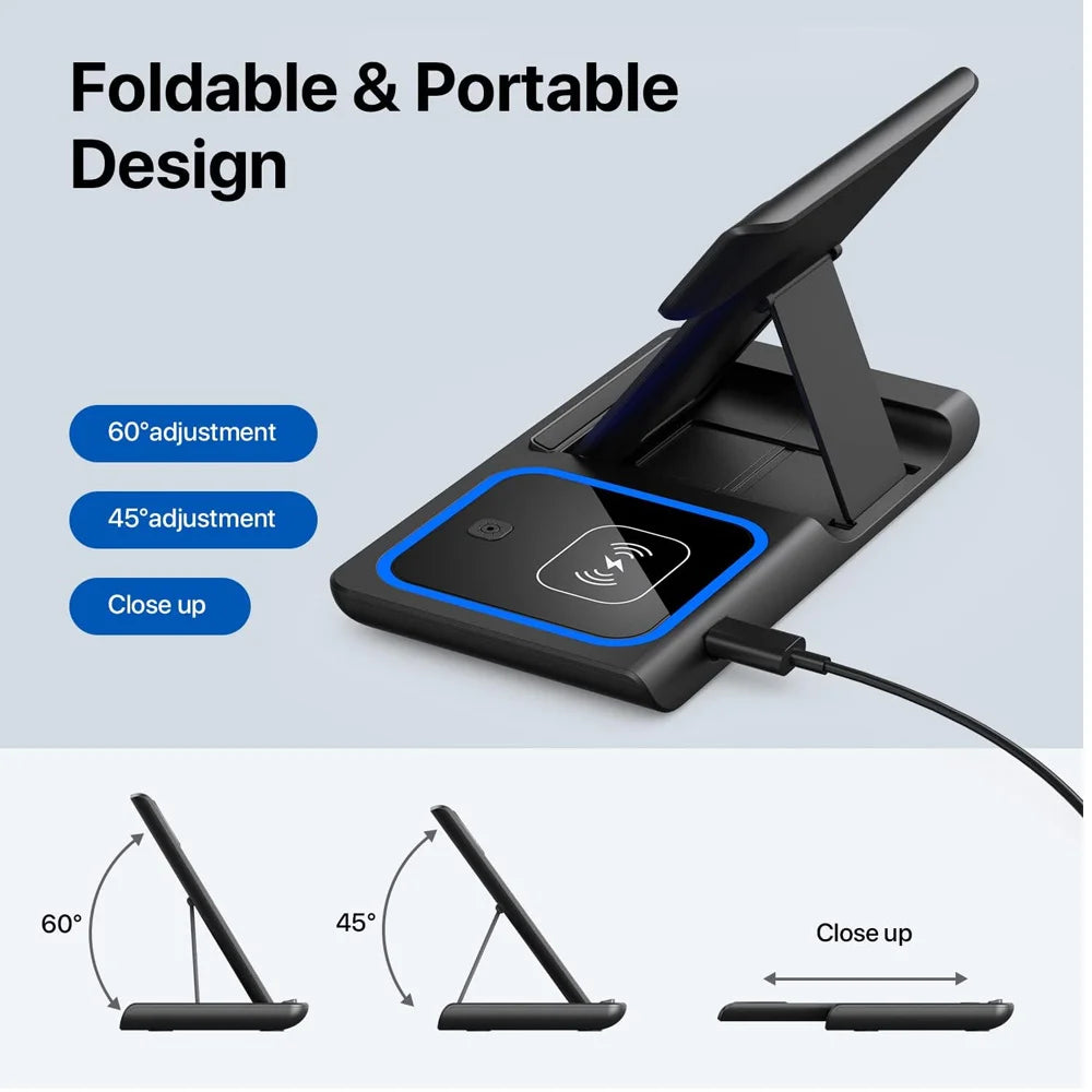 3-in-1 Foldable LED Wireless Charging Station For iPhone