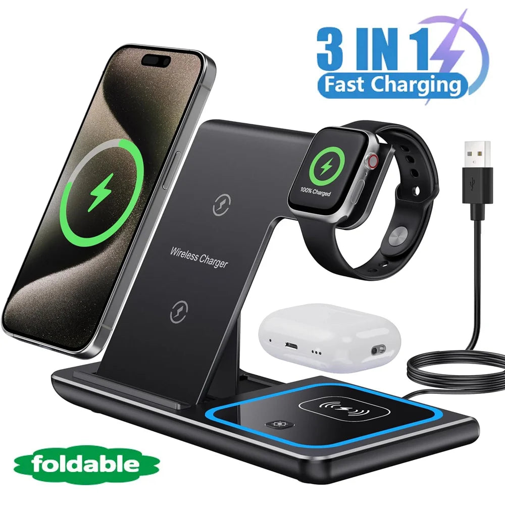 3-in-1 Foldable LED Wireless Charging Station For iPhone