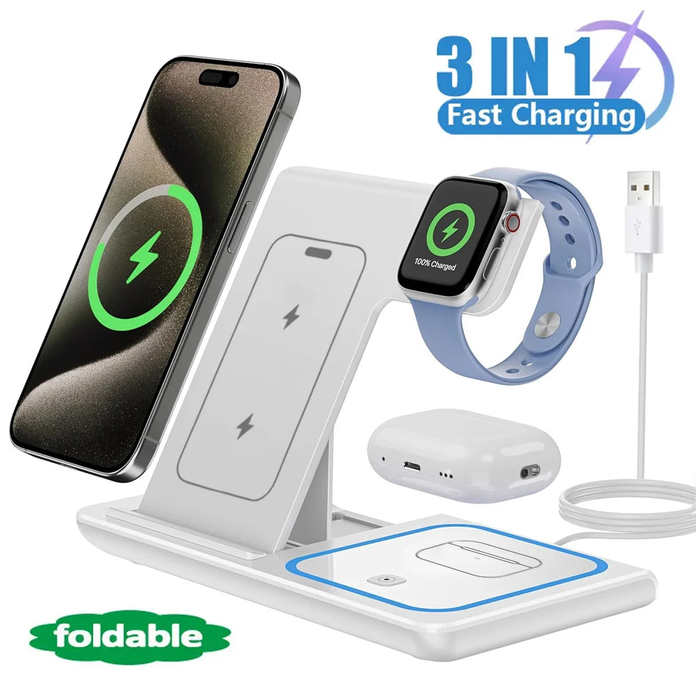 3-in-1 Foldable LED Wireless Charging Station For iPhone