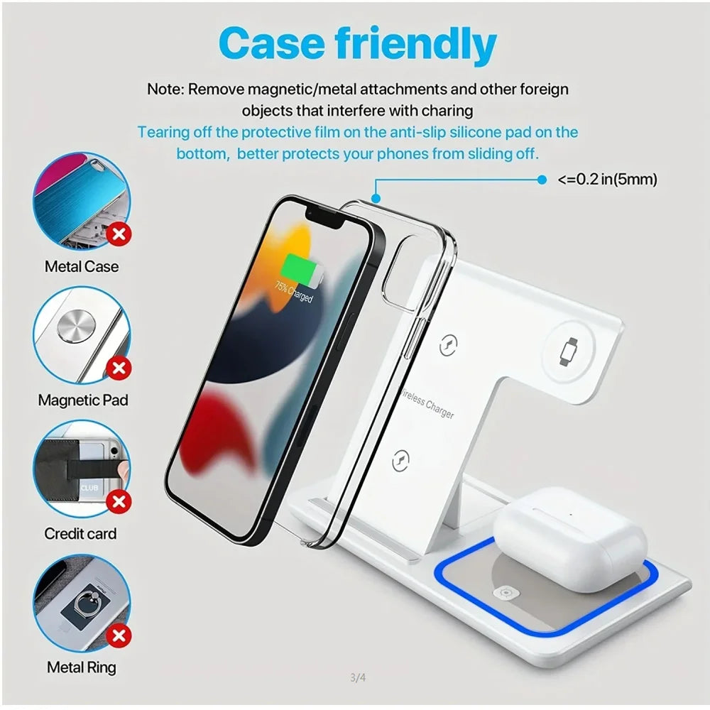3-in-1 Foldable LED Wireless Charging Station For iPhone