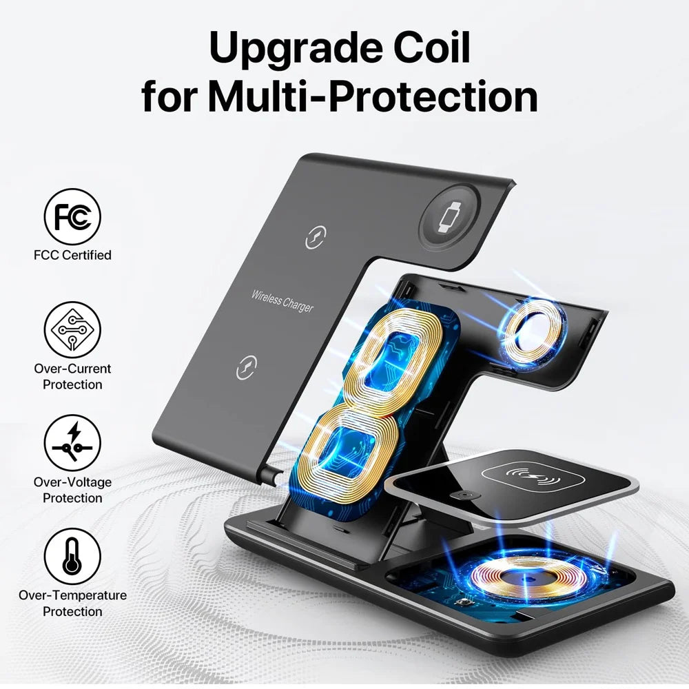 3-in-1 Foldable LED Wireless Charging Station For iPhone