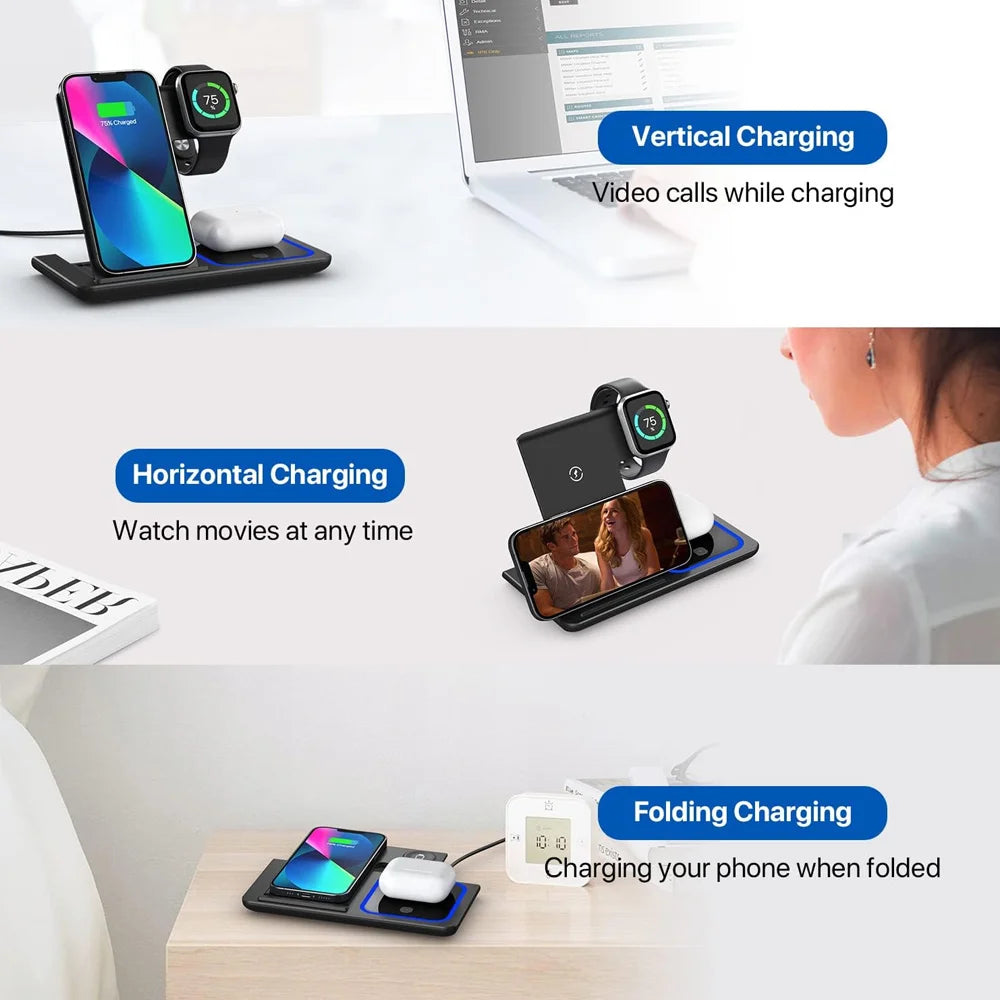 3-in-1 Foldable LED Wireless Charging Station For iPhone